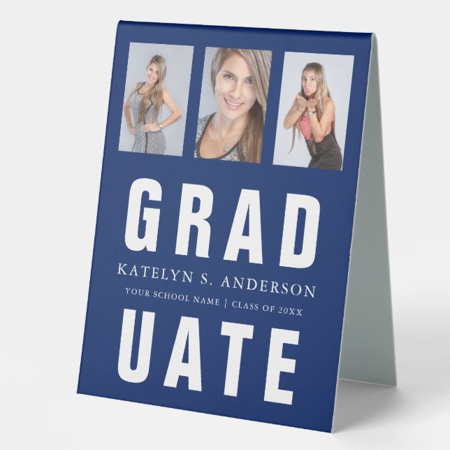 Blue Graduation Photo Collage Custom Table Tent (Front)