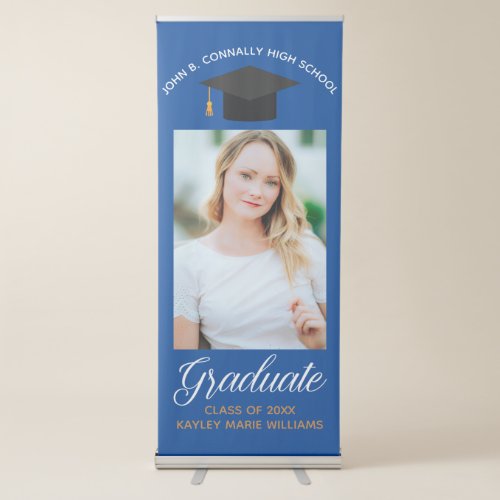 Blue Graduation Photo Custom Class of 2024 Party Retractable Banner