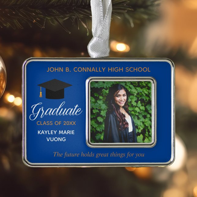 Blue Graduation Photo Inspirational Quote Custom Christmas Ornament (Creator Uploaded)