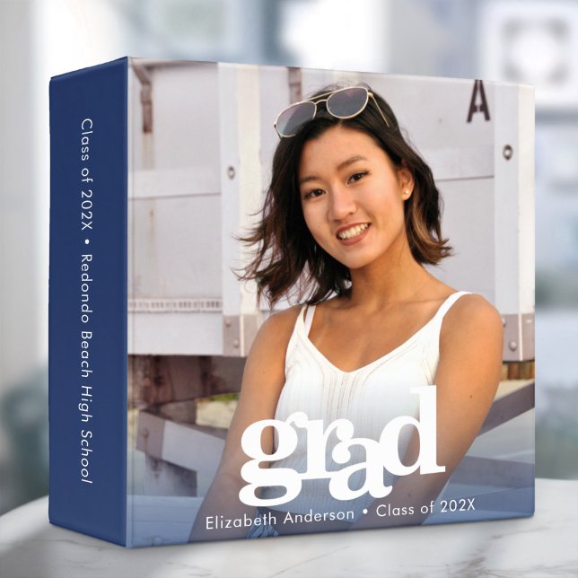 Blue graduation photo modern typography keepsake 3 ring binder (Creator Uploaded)