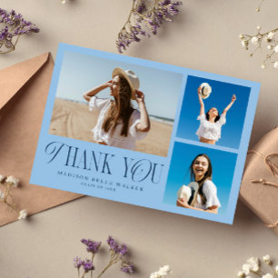 Blue Graduation Thank You Elegant Photo Collage Card