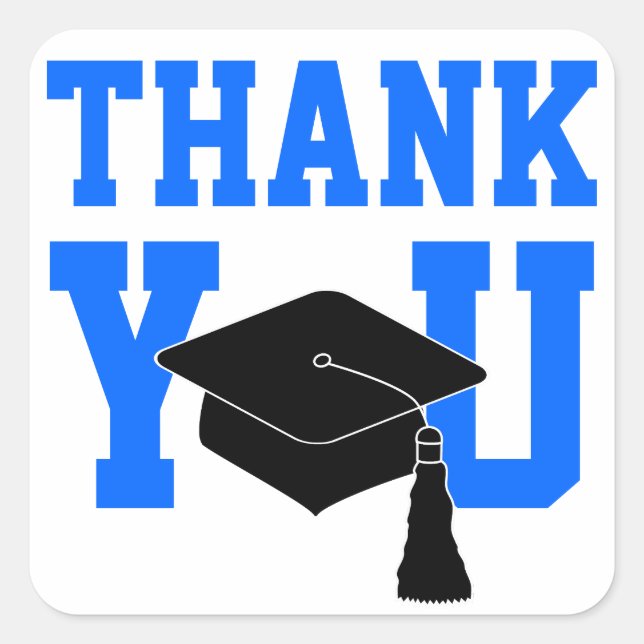 Blue Graduation Thank You Square Sticker (Front)