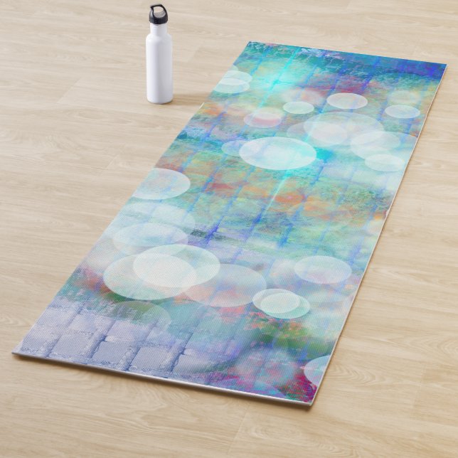 Blue Graffiti Bubbles Fluid Art Yoga Mat (In Situ)