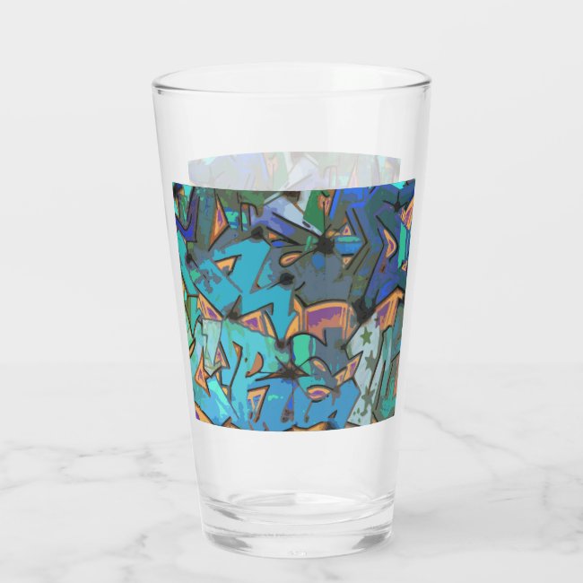 Blue Graffiti Design Drinking Glass