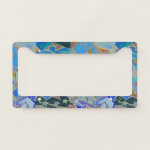Blue Graffiti Design License Plate Frame