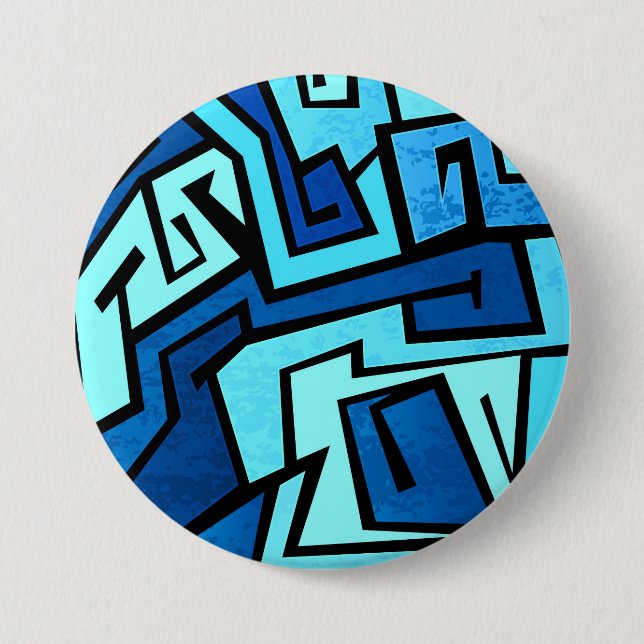 Blue graffiti design pinback button (Front)