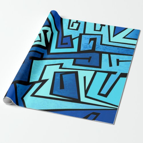 Blue graffiti design wrapping paper