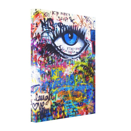 Blue graffiti evil eye canvas print | Zazzle