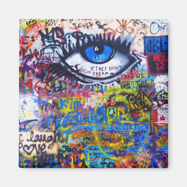 Blue graffiti evil eye magnet (Front)