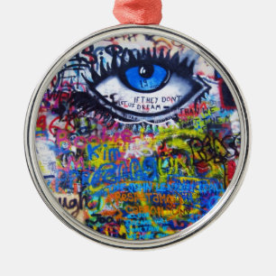 Blue graffiti evil eye metal ornament