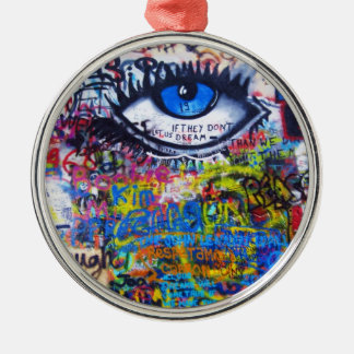 Blue graffiti evil eye metal ornament