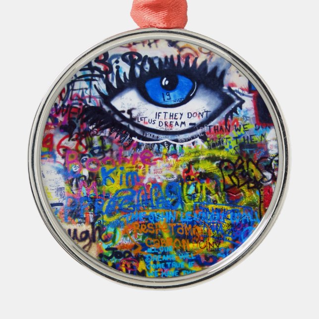 Blue graffiti evil eye metal ornament (Front)