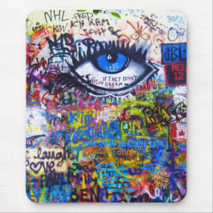 Blue graffiti evil eye mouse pad