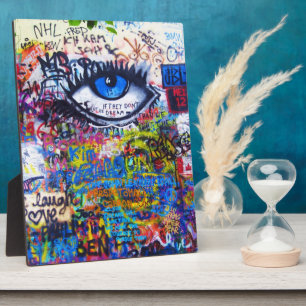 Blue graffiti evil eye plaque