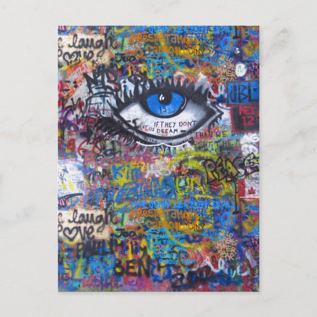 Blue graffiti evil eye postcard (Front)