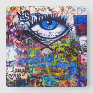 Blue graffiti evil eye square wall clock