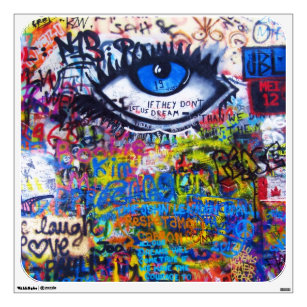 Blue graffiti evil eye wall sticker