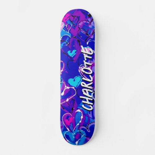 Blue Graffiti Hearts Ride with Style and Flair Skateboard