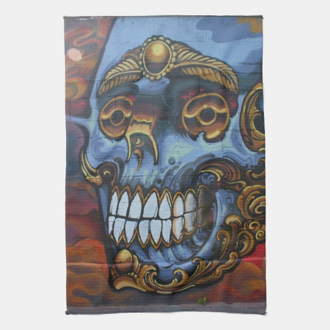 Blue Graffiti Skull Towel (Vertical)