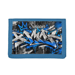 Blue Graffiti Street Art Style Tri-fold Wallet