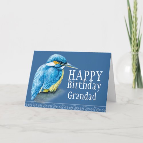 Blue Grandad bird fine art painted birthday card