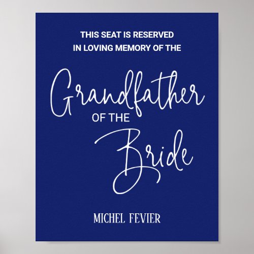 Blue Grandfather of the Bride Memorial Wedding Poster
