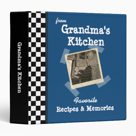 Blue Grandmas Kitchen 1.5" Custom Photo Recipe 3 Ring Binder