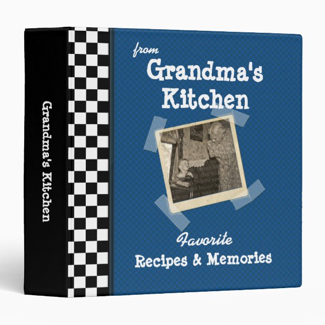 Blue Grandmas Kitchen 1.5" Custom Photo Recipe 3 Ring Binder (Front/Spine)