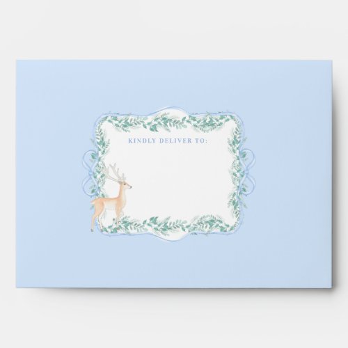 Blue Grandmillennial Christmas Reindeer Crest  Envelope