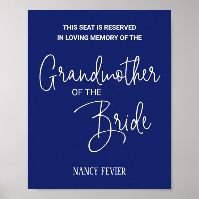 Blue Grandmother of Bride Memorial Chair Wedding Poster (Front)