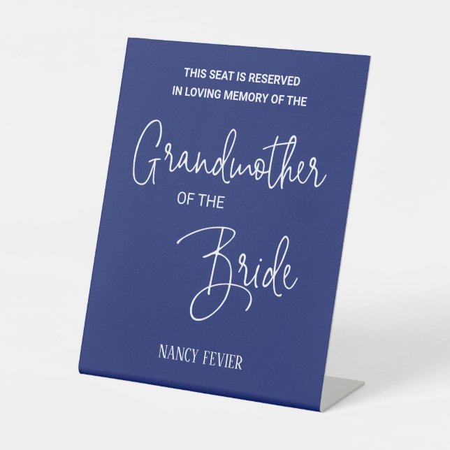 Blue Grandmother of Bride Memorial Wedding Pedestal Sign (Front)