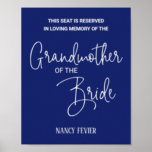 Blue Grandmother of the Bride Memorial Wedding Poster