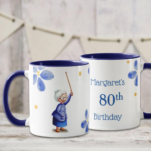 Blue Grandmother Watercolor Floral 80th Birthday  Mug