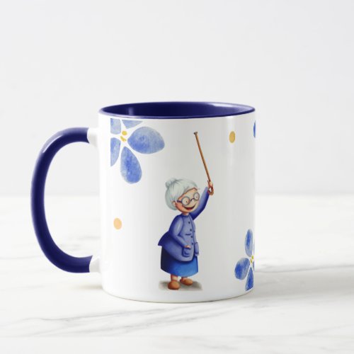 Blue Grandmother Watercolor Floral 80th Birthday  Mug