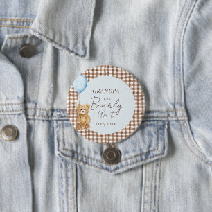 Blue Grandpa Can Bearly Wait Boy Baby Shower Button