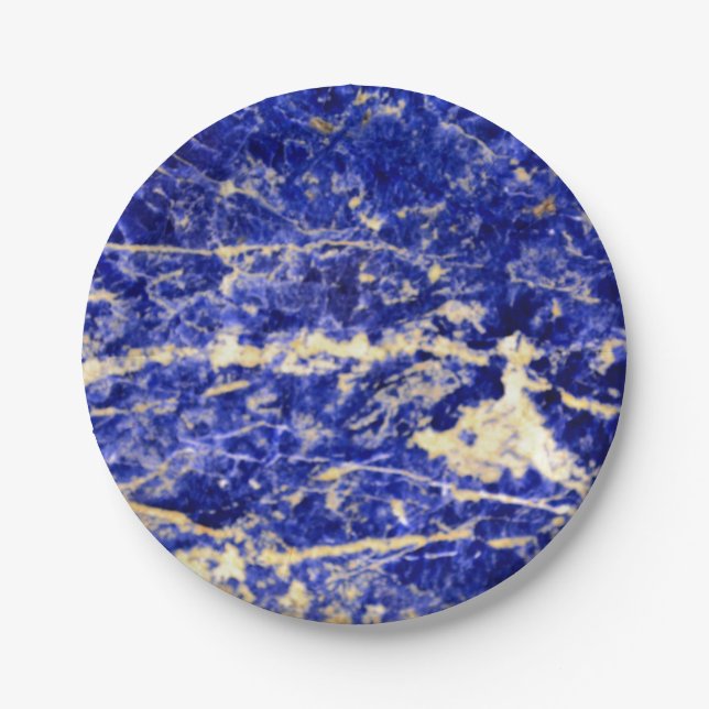 Blue Granite, blue marble, blue stone Paper Plates (Front)