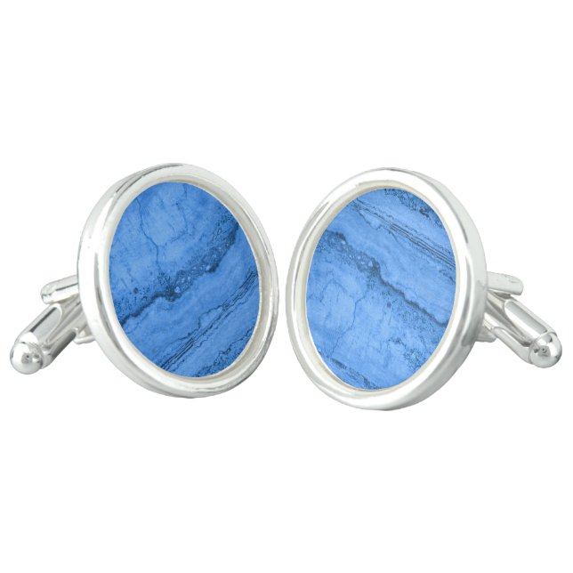 Blue Granite pattern, blue marble, blue stone Cufflinks (Angled)