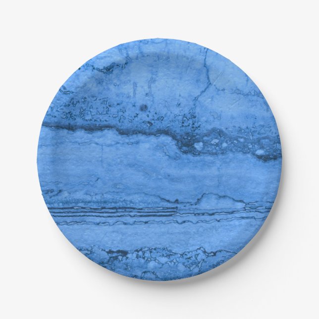 Blue Granite pattern, blue marble, blue stone Paper Plates (Front)