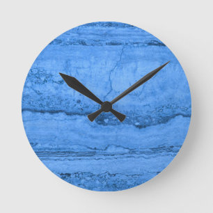 Blue Granite pattern, blue marble, blue stone Round Clock