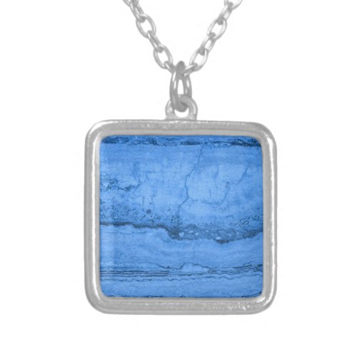 Blue Granite pattern blue marble blue stone Silver Plated Necklace