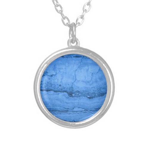 Blue Granite pattern blue marble blue stone Silver Plated Necklace