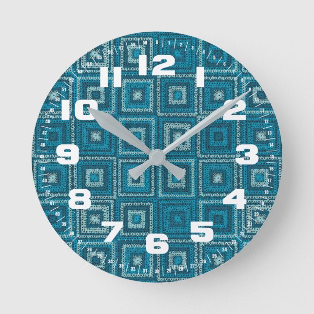 Blue Granny Square Pattern Round Clock (Front)