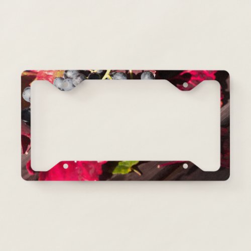 Blue Grapes and Red Vine Leaves License Plate Frame