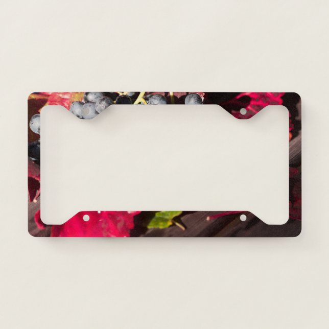 Blue Grapes and Red Vine Leaves License Plate Frame (Front)