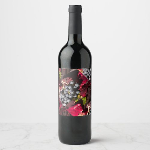 Blue Grapes and Red Vine Leaves Wine Label