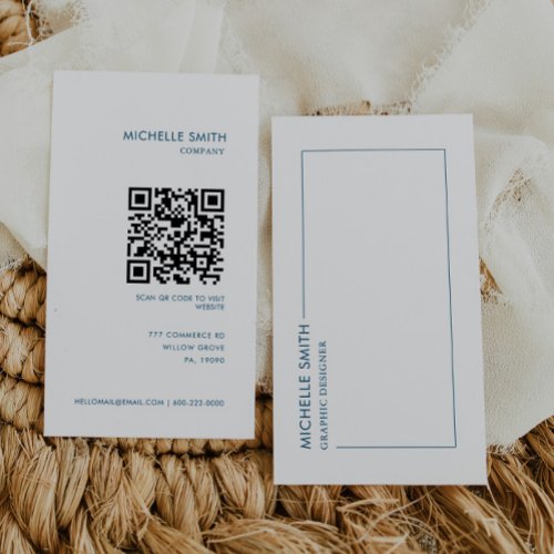 Blue Graphic Designer Vertical Geometric  Qr Code Business Card