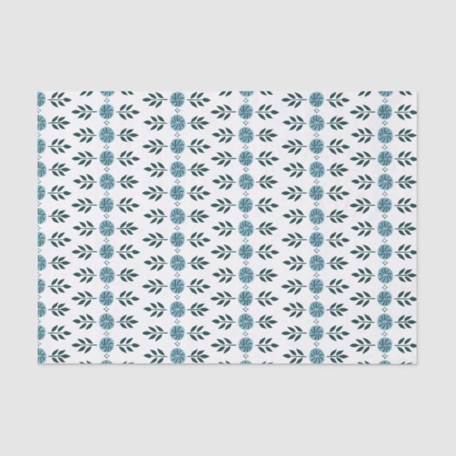 Blue Graphic Floral Pattern Tissue Paper (Front)
