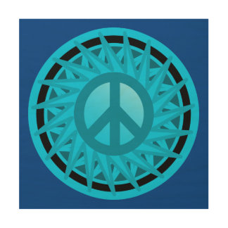 Blue Graphic Peace Sign wood print