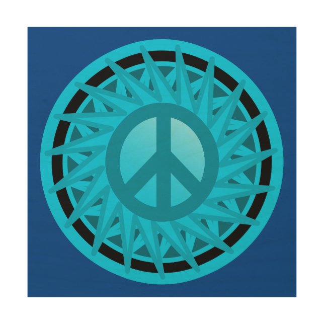 Blue Graphic Peace Sign wood print (Front)