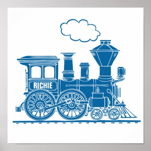 Blue graphic train personalized nursery kids art poster
